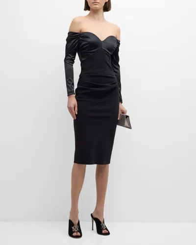 Chiara Boni La Petite Robe Off-shoulder Sweetheart Bodycon Dress In Black