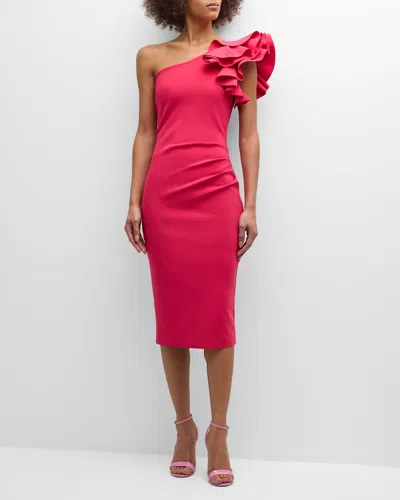Chiara Boni La Petite Robe One-shoulder Bodycon Ruffle Midi Dress In Pink