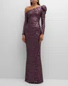Chiara Boni La Petite Robe One-shoulder Sequin Column Gown In Pomace