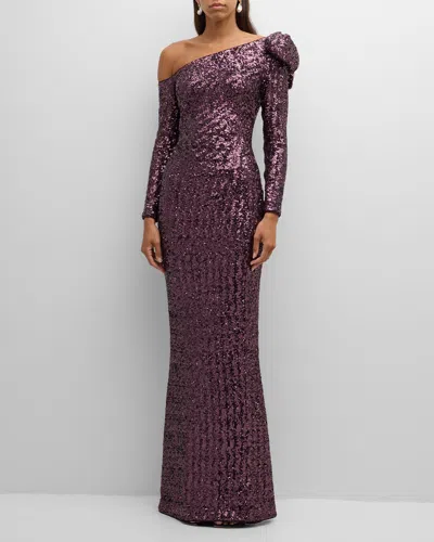 Chiara Boni La Petite Robe One-shoulder Sequin Column Gown In Pomace