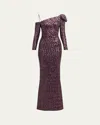CHIARA BONI LA PETITE ROBE ONE-SHOULDER SEQUIN COLUMN GOWN