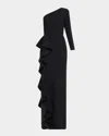 Chiara Boni La Petite Robe One-shoulder Sequin Skirt Ruffle Gown In Black