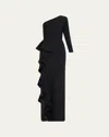 Chiara Boni La Petite Robe One-shoulder Sequin Skirt Ruffle Gown In Black