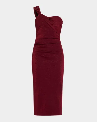 Chiara Boni La Petite Robe One-shoulder Shimmer Bodycon Midi Dress In Garnet