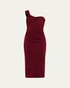 Chiara Boni La Petite Robe One-shoulder Shimmer Bodycon Midi Dress In Garnet