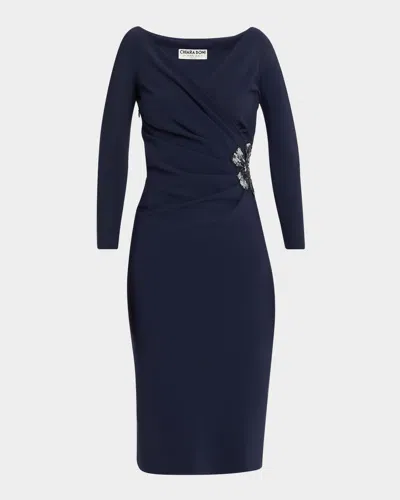 Chiara Boni La Petite Robe Onori Long Sleeve Sequin Flower Midi Dress In Blue