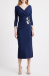 Chiara Boni La Petite Robe Onori Sequin Appliqué Knit Midi Dress In Blue