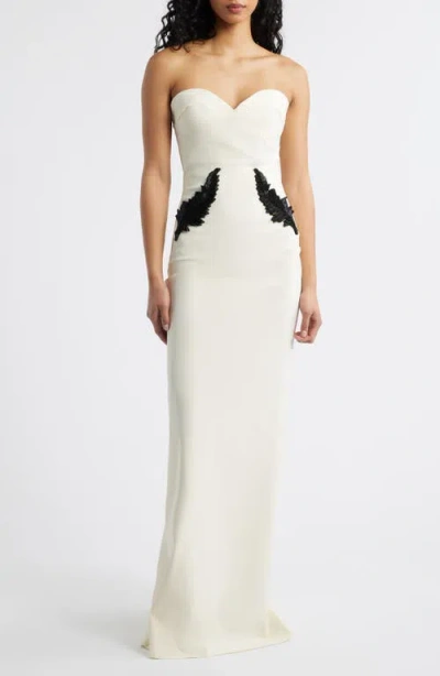 Chiara Boni La Petite Robe Ordana Feather Detail Strapless Satin Gown In White