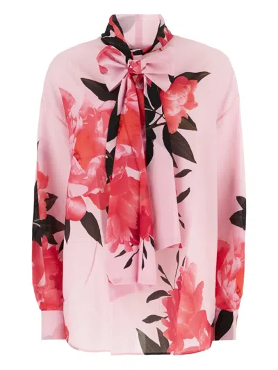 Chiara Boni La Petite Robe Peony-print Bow Blouse In Pink