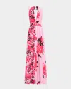 Chiara Boni La Petite Robe Pleated Floral-print Chiffon Halter Gown