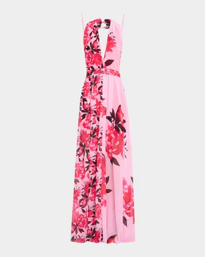 Chiara Boni La Petite Robe Pleated Floral-print Chiffon Halter Gown