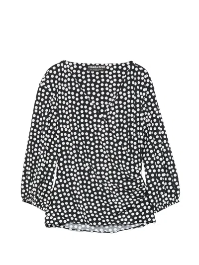 Chiara Boni La Petite Robe Polka-dot V-neck Blouse In Black