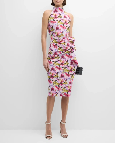 Chiara Boni La Petite Robe Printed Sleeveless Side-drape Dress In Waikiki