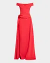 Chiara Boni La Petite Robe Radisvi Draped Off-shoulder Gown In Red Passion