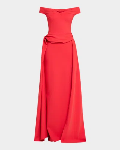 Chiara Boni La Petite Robe Radisvi Draped Off-shoulder Gown In Red Passion
