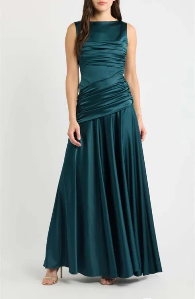 Chiara Boni La Petite Robe Raula Ruched Satin Gown In Green