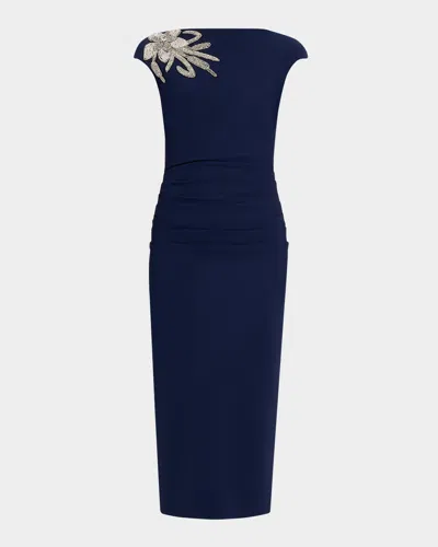 Chiara Boni La Petite Robe Rhinestone Flower-embellished Midi Dress