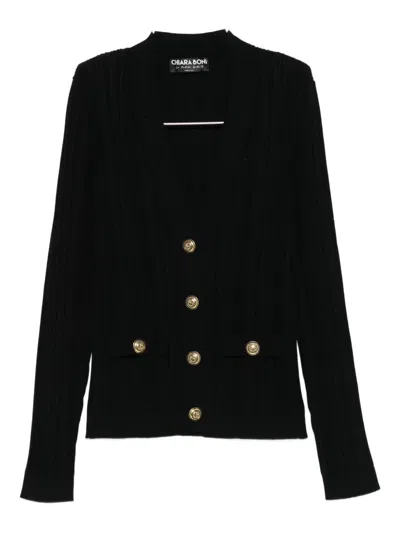 Chiara Boni La Petite Robe Ribbed Cardigan In Black