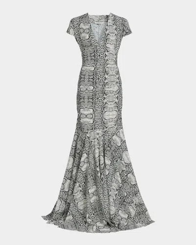 Chiara Boni La Petite Robe Riensen Snakeskin-print Trumpet Gown In Multi