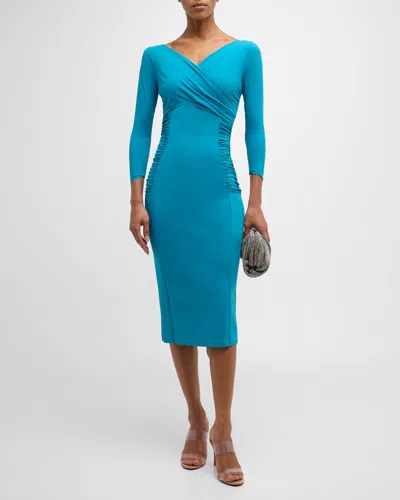 Chiara Boni La Petite Robe Ruched 3/4-sleeve Bodycon Dress In Blue