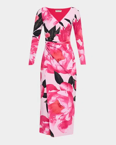Chiara Boni La Petite Robe Ruched Floral-print Bodycon Midi Dress In Pink