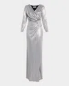 Chiara Boni La Petite Robe Ruched Metallic Column Gown In Silver