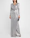 Chiara Boni La Petite Robe Ruched Metallic Column Gown In Silver