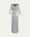 Chiara Boni La Petite Robe Ruched Metallic Column Gown In Silver