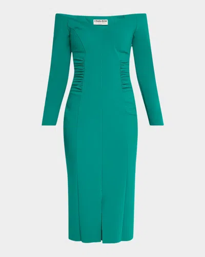 Chiara Boni La Petite Robe Ruched Off-shoulder Bodycon Midi Dress In Pure Green
