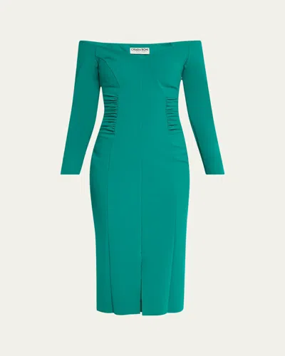 CHIARA BONI LA PETITE ROBE RUCHED OFF-SHOULDER BODYCON MIDI DRESS