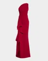 Chiara Boni La Petite Robe Ruched One-shoulder Ruffle Gown In Garnet