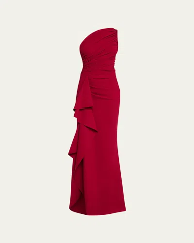 CHIARA BONI LA PETITE ROBE RUCHED ONE-SHOULDER RUFFLE GOWN