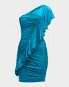 Chiara Boni La Petite Robe Ruched One-shoulder Ruffle Mini Dress In Multi