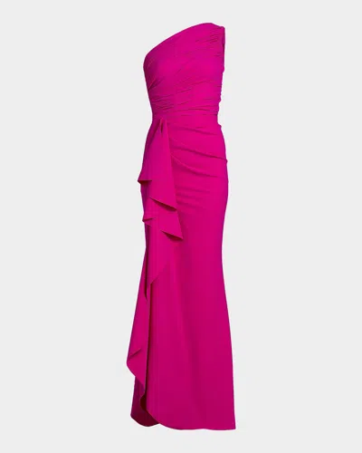 Chiara Boni La Petite Robe Ruched One-shoulder Ruffle Gown In Pink