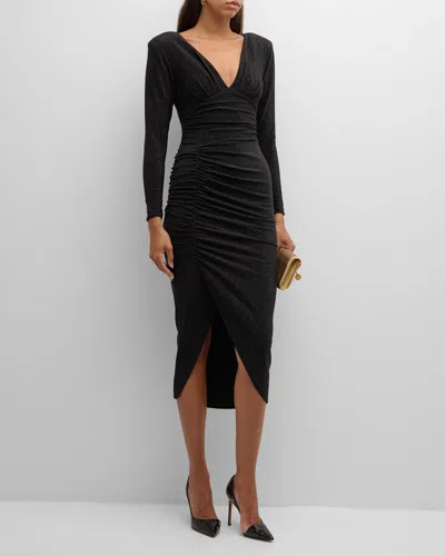 Chiara Boni La Petite Robe Ruched Shimmer Bodycon Midi Dress In Black