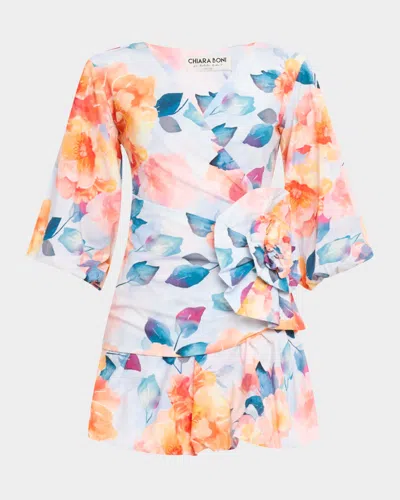 Chiara Boni La Petite Robe Ruched Watercolor-print Bubble Mini Dress In Multi