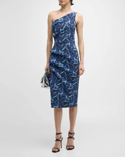 Chiara Boni La Petite Robe Ruffle One-shoulder Bodycon Dress In Chat Classique Blu