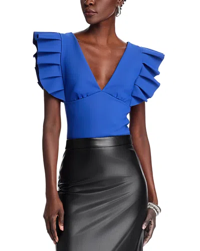 Chiara Boni La Petite Robe Ruffle Sleeve V Neck Top In Nautico
