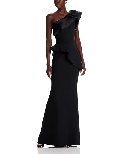 Chiara Boni La Petite Robe Ruffled One Shoulder Gown In Black