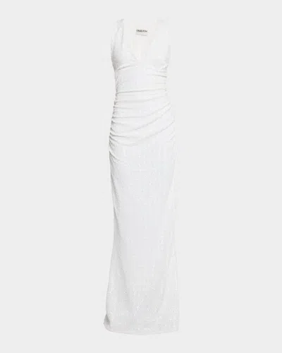 Chiara Boni La Petite Robe Ryosei Deep V-neck Sequin Column Gown In White