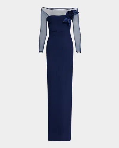 Chiara Boni La Petite Robe Saori Off-shoulder Illusion Mermaid Gown In Blu Notte