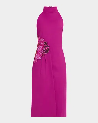 Chiara Boni La Petite Robe Sequin Floral Applique Halter Midi Dress In Ciclamino