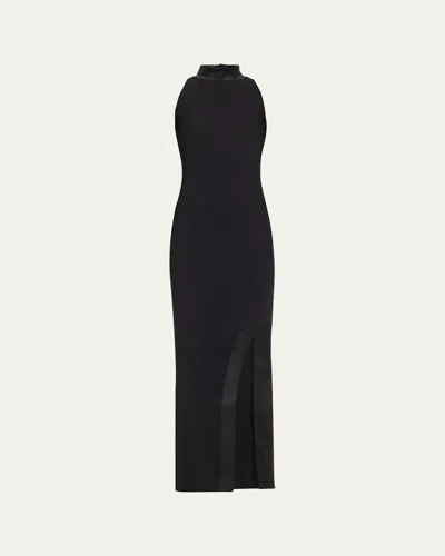 Chiara Boni La Petite Robe Settariella Satin-trim Jersey Column Gown In Black