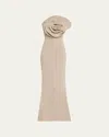 Chiara Boni La Petite Robe Shimmer One-shoulder Flower Gown In Quarzo