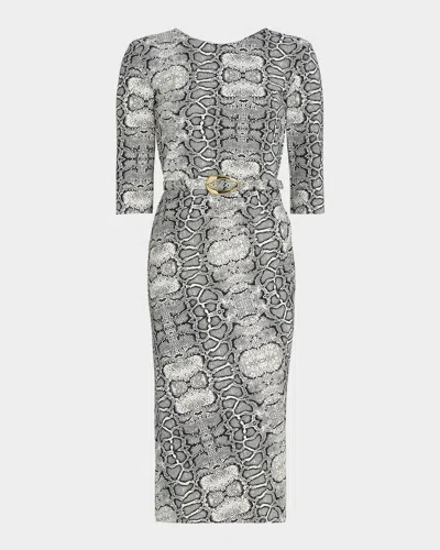 Chiara Boni La Petite Robe Shire Belted Snakeskin-print Midi Sheath Dress In Multi