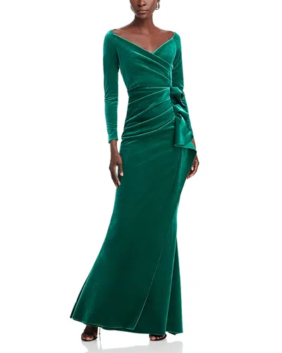 Chiara Boni La Petite Robe Silveria Pleated Off-shoulder Velvet Gown In Jade
