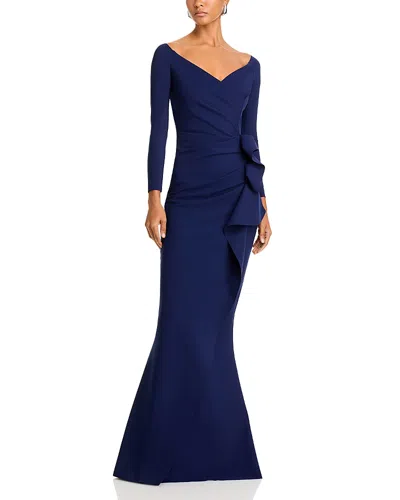 Chiara Boni La Petite Robe Silveria Side Ruffle Gown In Navy