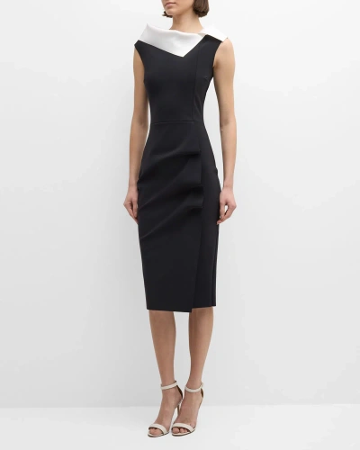 Chiara Boni La Petite Robe Sleeveless Two-tone Ruched Midi Dress In Blackwhite