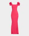 Chiara Boni La Petite Robe Square-neck Floral Applique Column Gown