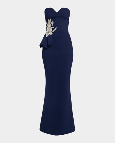 Chiara Boni La Petite Robe Strapless Flower-embellished Mermaid Gown In Blue